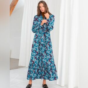 & Other Stories Floral Blue Button Front Dress
